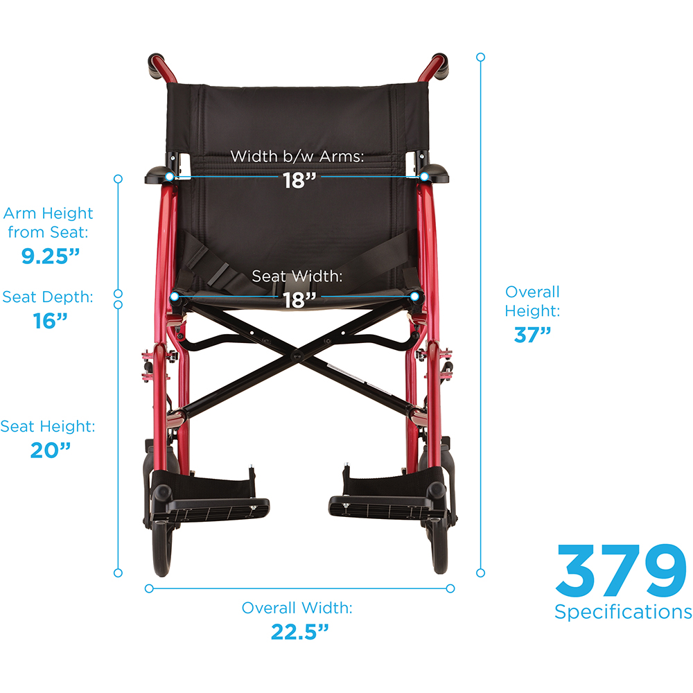 TRANSPORT CHAIR 19" RED MEASUREMENTS